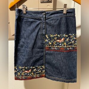 Japanese Brand Embroidered Denim Skirt - Blue Medium